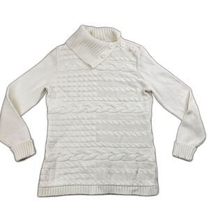 Liz Claiborne Cable Knit Cowl Neck Sweater With Buttons Ivory Women's Medium